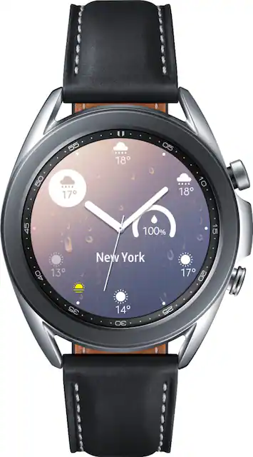 Samsung Geek Squad Certified Refurbished Galaxy Watch3 Smartwatch 41mm Stainless Mystic Silver GSRF SM R850NZSAXAR Best Buy