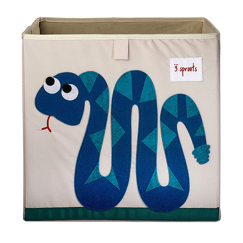 3 Sprouts - Kids Childrens Foldable Fabric Storage Cube Bin Box, Blue Snake Design