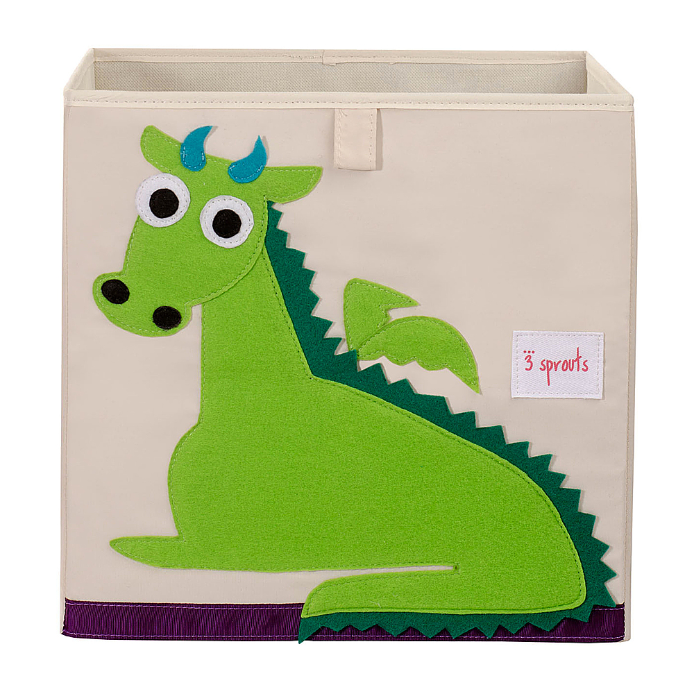 3 Sprouts - Kids Childrens Foldable Felt Storage Cube Bin Box, Green Dragon