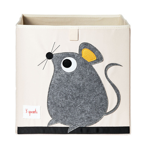 3 Sprouts - Children's Foldable Fabric Storage Cube Box Soft Toy Bin, Gray Mouse