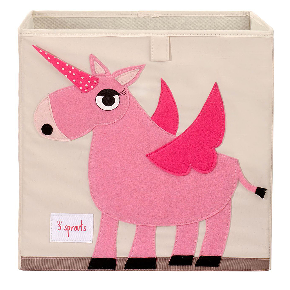3 Sprouts - Kids Childrens Foldable Fabric Storage Cube Bin Box, Pink Unicorn
