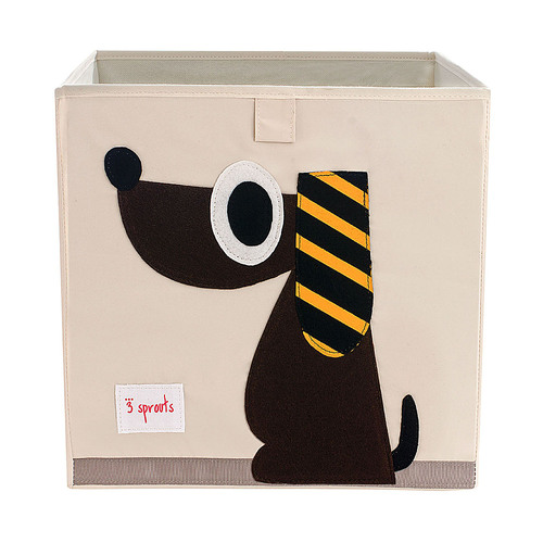3 Sprouts - Children's Foldable Fabric Storage Cube Box Soft Toy Bin, Brown Dog