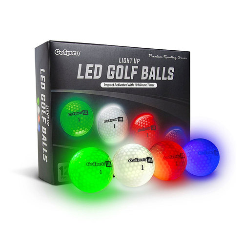 GoSports - Light Up LED 12 Pack Multicolor Golf Balls, Impact Activated with Timer - Multi