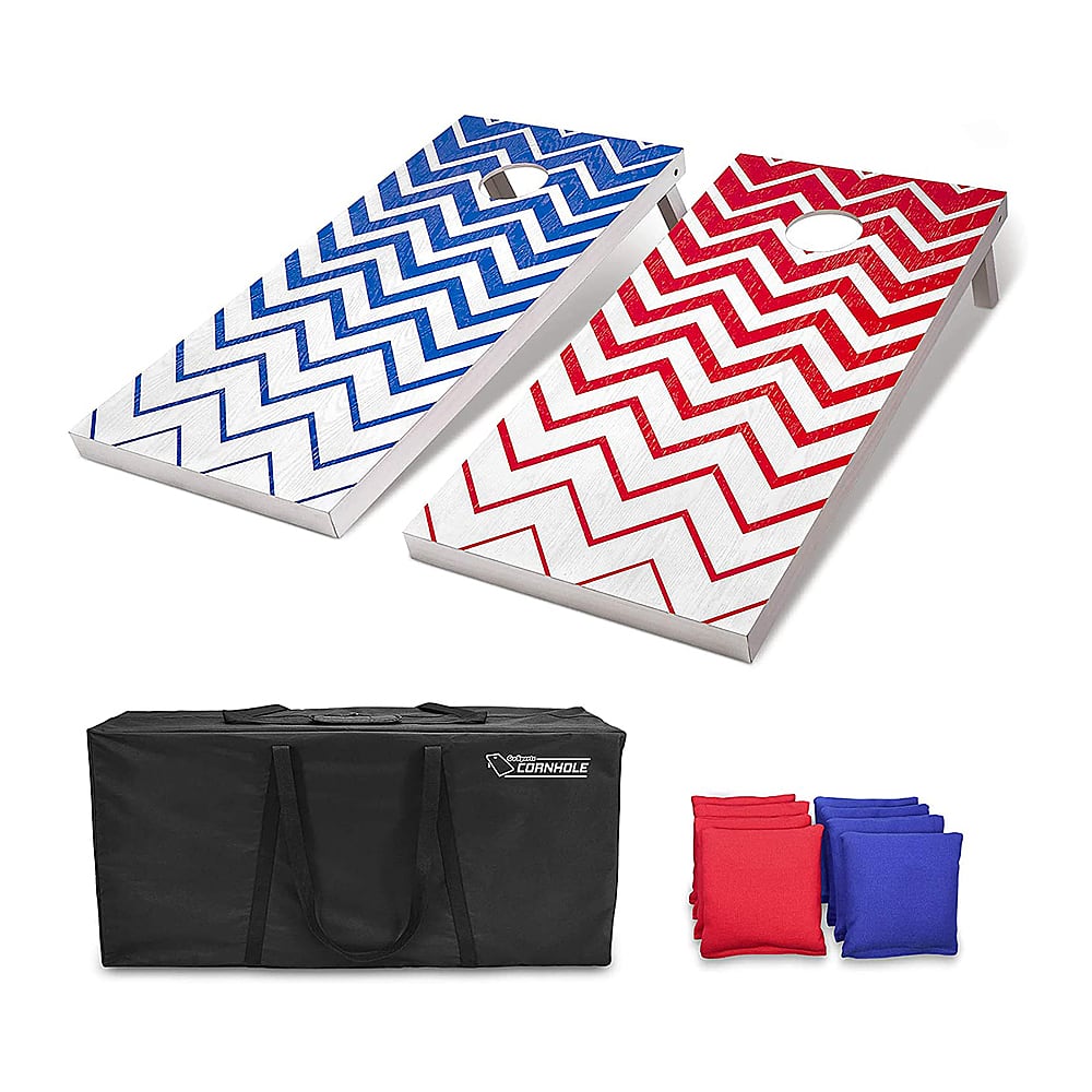 GoSports - Cornhole Regulation Size Bean Bag Outdoor Backyard Lawn Game, Chevron - Red & Blue