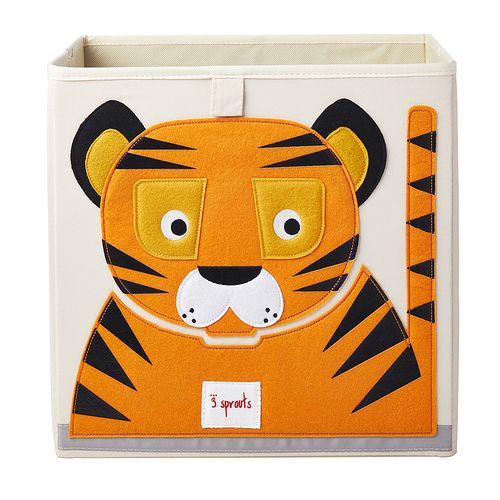3 Sprouts - Kid's Foldable Fabric Storage Cube Box Soft Toy Bin, Friendly Tiger