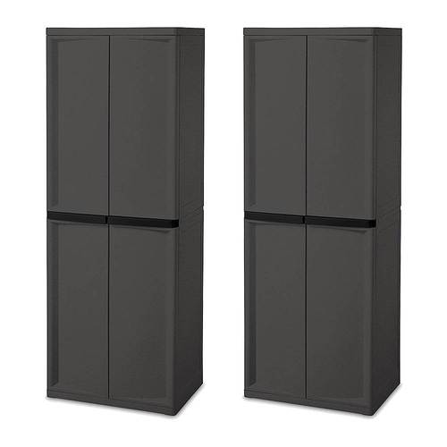 Sterilite - Adjustable 4-Shelf Gray Storage Cabinet With Doors, 2 Pack