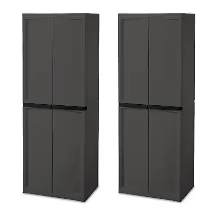 Front. Sterilite - Adjustable 4-Shelf Gray Storage Cabinet With Doors, 2 Pack.