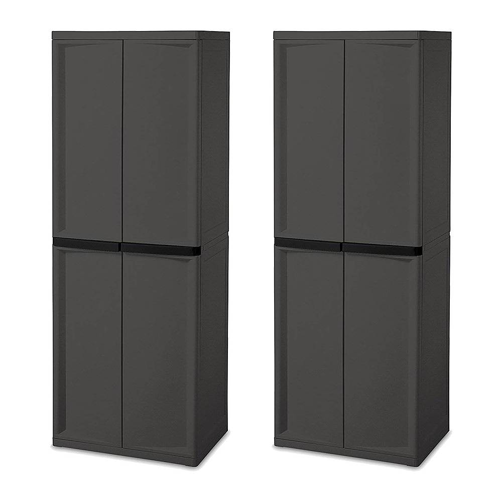 Front. Sterilite - Adjustable 4-Shelf Gray Storage Cabinet With Doors, 2 Pack.