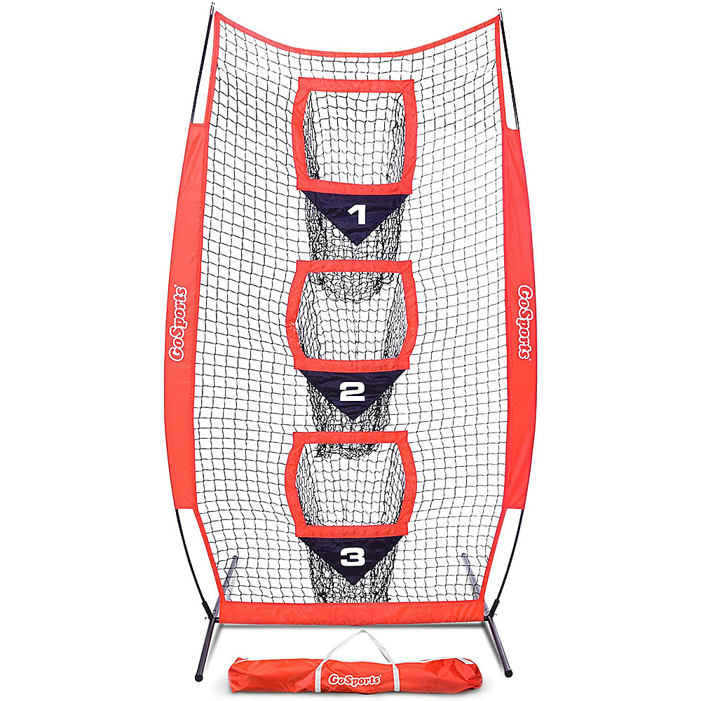 GoSports - Vertical 8 X 4 Quarterback Football Training Net with 3 Target Pockets - Red