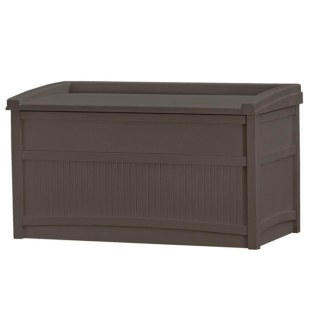 Suncast Horizontal 50 Gallon Stay Dry Outdoor Deck Storage Box with Seat Java 