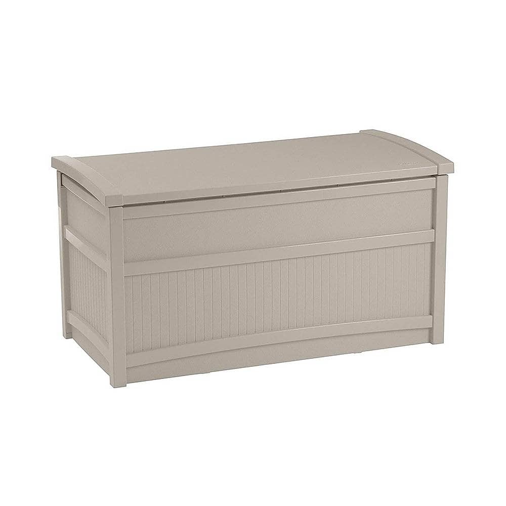 Front. Suncast - Suncast Horizontal 50 Gallon Stay Dry Resin Outdoor Deck Storage Box with Seat.