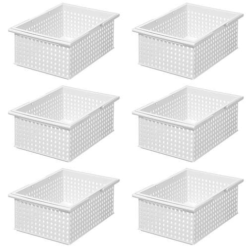 Like-it - Stacking Plastic Storage Organizer Basket Tote (6 Pack) - White