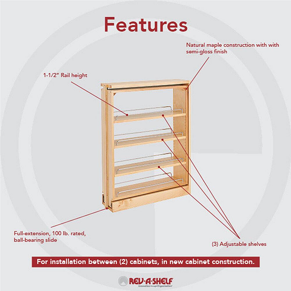 Alt View 12. Rev-A-Shelf - Cabinet Base Filler Pullout Organizer Rack - Maple.