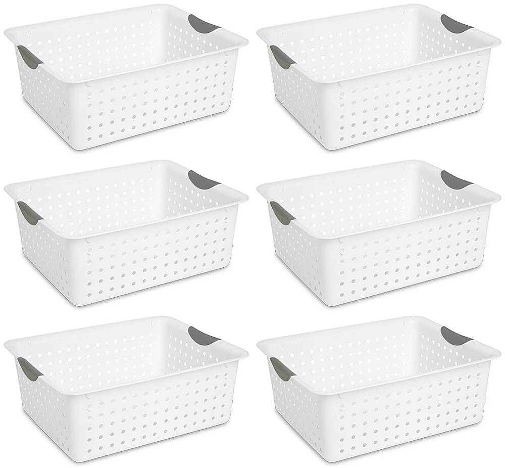 Sterilite - Large Plastic Bin Organizer Storage Basket w/ Handles (6 Pack) - White