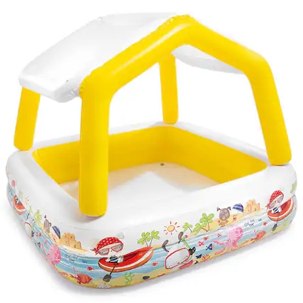 Front. Intex - Inflatable Ocean Scene Sun Shade Kids Swimming Pool With Canopy - Multi.