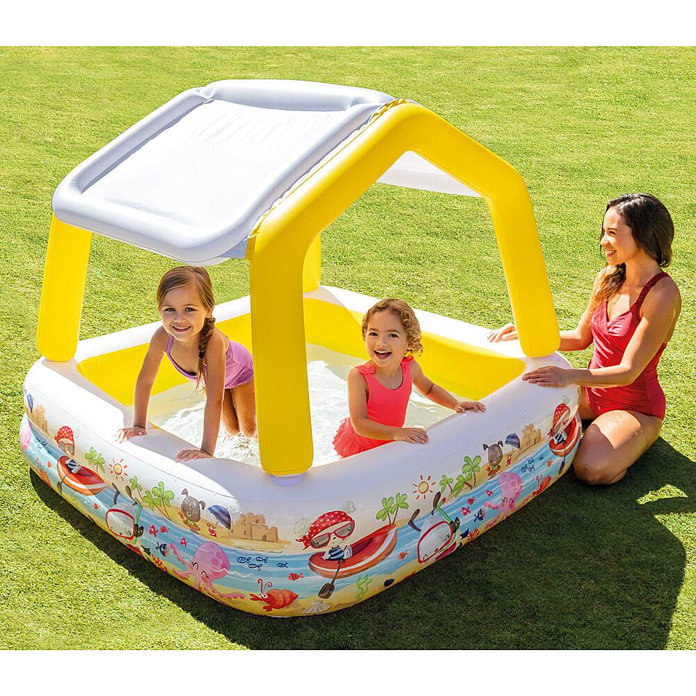 Left. Intex - Inflatable Ocean Scene Sun Shade Kids Swimming Pool With Canopy - Multi.