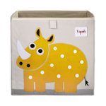 Front Zoom. 3 Sprouts - Children's Foldable Fabric Storage Cube Box Soft Toy Bin - Yellow Rhino.
