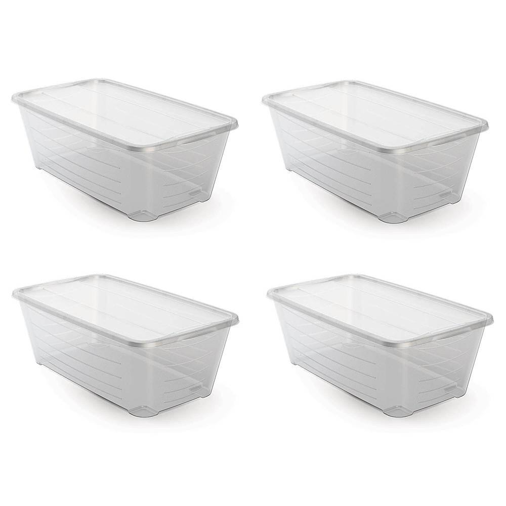 Front. Life Story - Rectangular Clear Plastic Storage Shoe Box, 4 Pack.