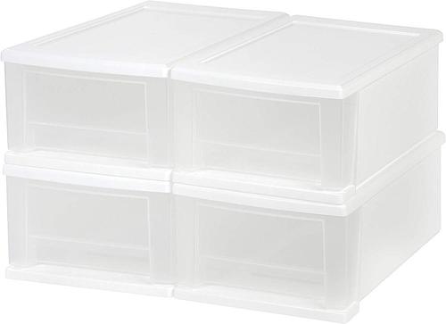 IRIS USA - Hard Plastic Extra Large Stacking Tote Drawer, 4 Pack - White