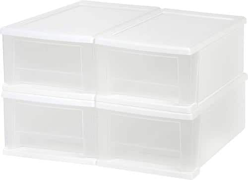 IRIS USA - Hard Plastic Extra Large Stacking Tote Drawer, 4 Pack - White