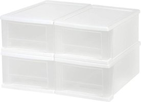 IRIS USA - Hard Plastic Extra Large Stacking Tote Drawer, 4 Pack - White - Front_Zoom