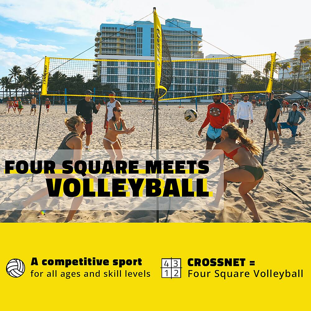 crossnet four square volleyball net and game set with carrying backpack & ball