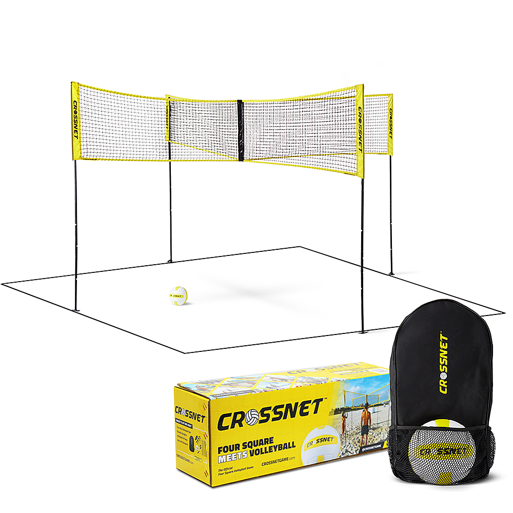 CROSSNET - Four Square Volleyball Net and Game Set with Carrying Backpack & Ball - Yellow