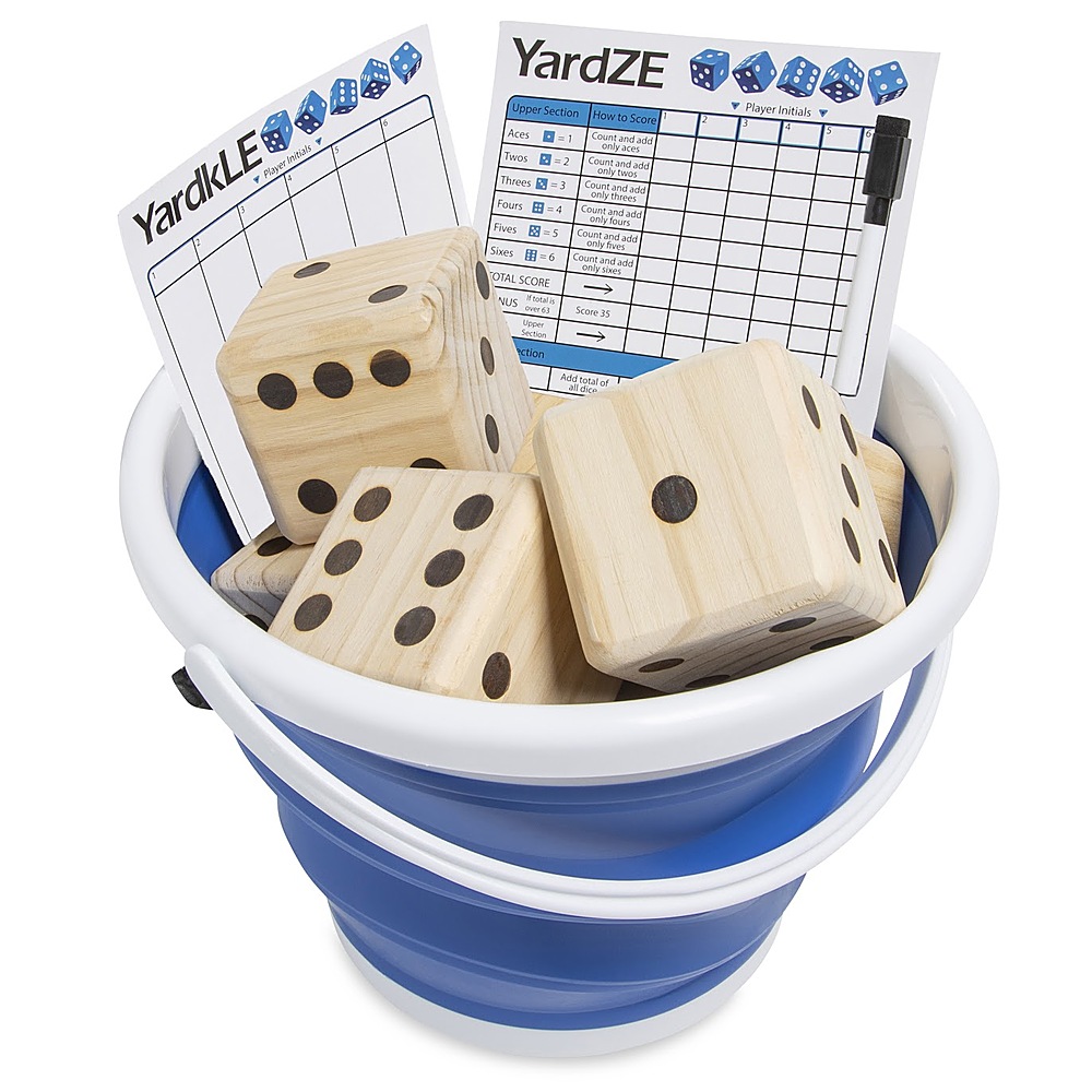 GetMovin' Sports - Yardzee & Farkle Giant Dice Set with Roll Bucket and Scorecard
