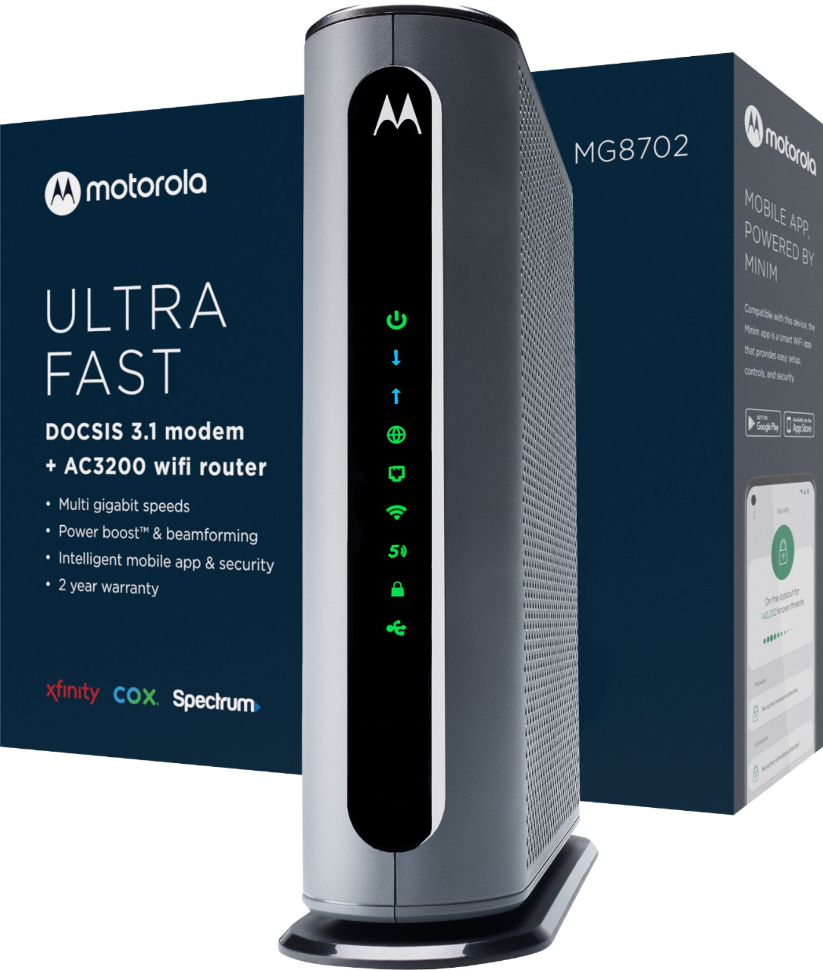 Motorola - AC3200 Router with 32 x 8 DOCSIS 3.1 Cable Modem - Black