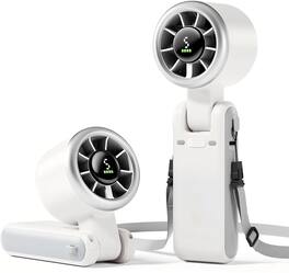 BEARSOLIM - 5 Gear Wind, Battery Operated, Up to 12 Working Hours, 3 IN 1 Hand Fan with Air Turbo Tech Cooling Fan - Off-white