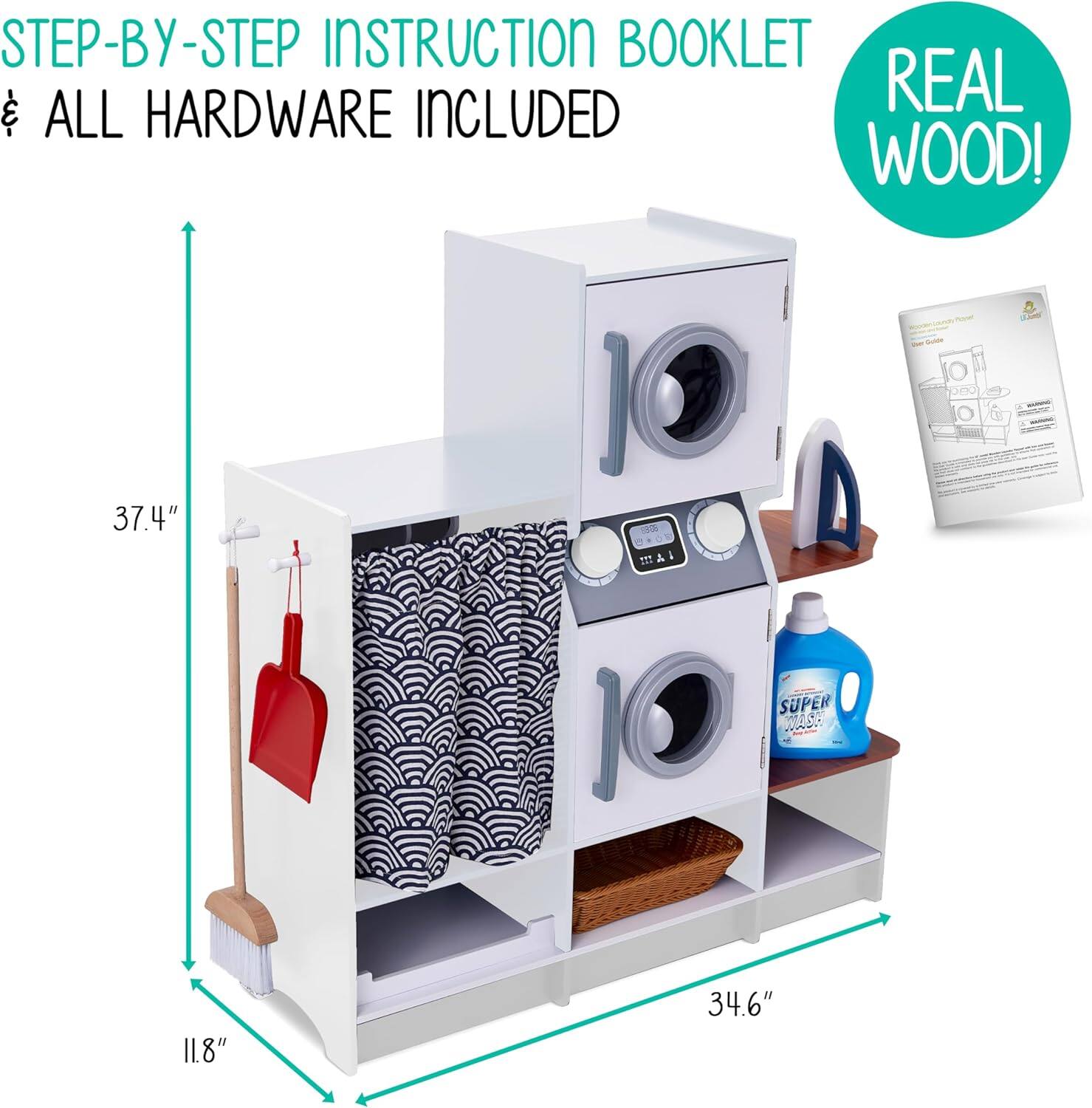 REAL WOOD! STEP-BY-STEP INSTRUCTION BOOKLET & ALL HARDWARE INCLUDED 37.4" 11.8" 34.6"