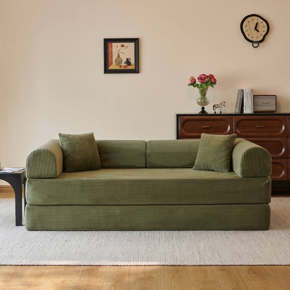 Angle. Loheer - Loheer 78.8 Inch Compression Sofa Convertible Floor Sofa Bed Corduroy Loveseat - Beige.