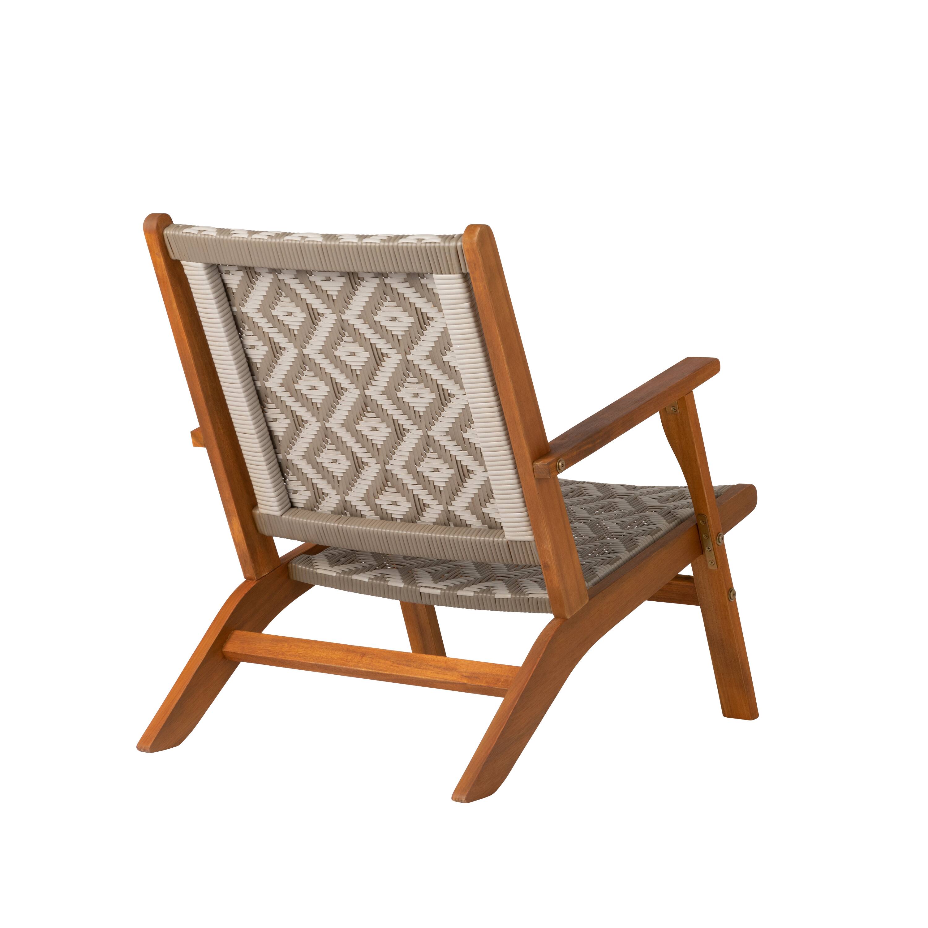 Alt View 6. Balkene Home - Vega Natural Stain Outdoor Chair All Weather Wicker Outdoor Chair Acacia Wood Construction Mid Century Design - Gray & white.