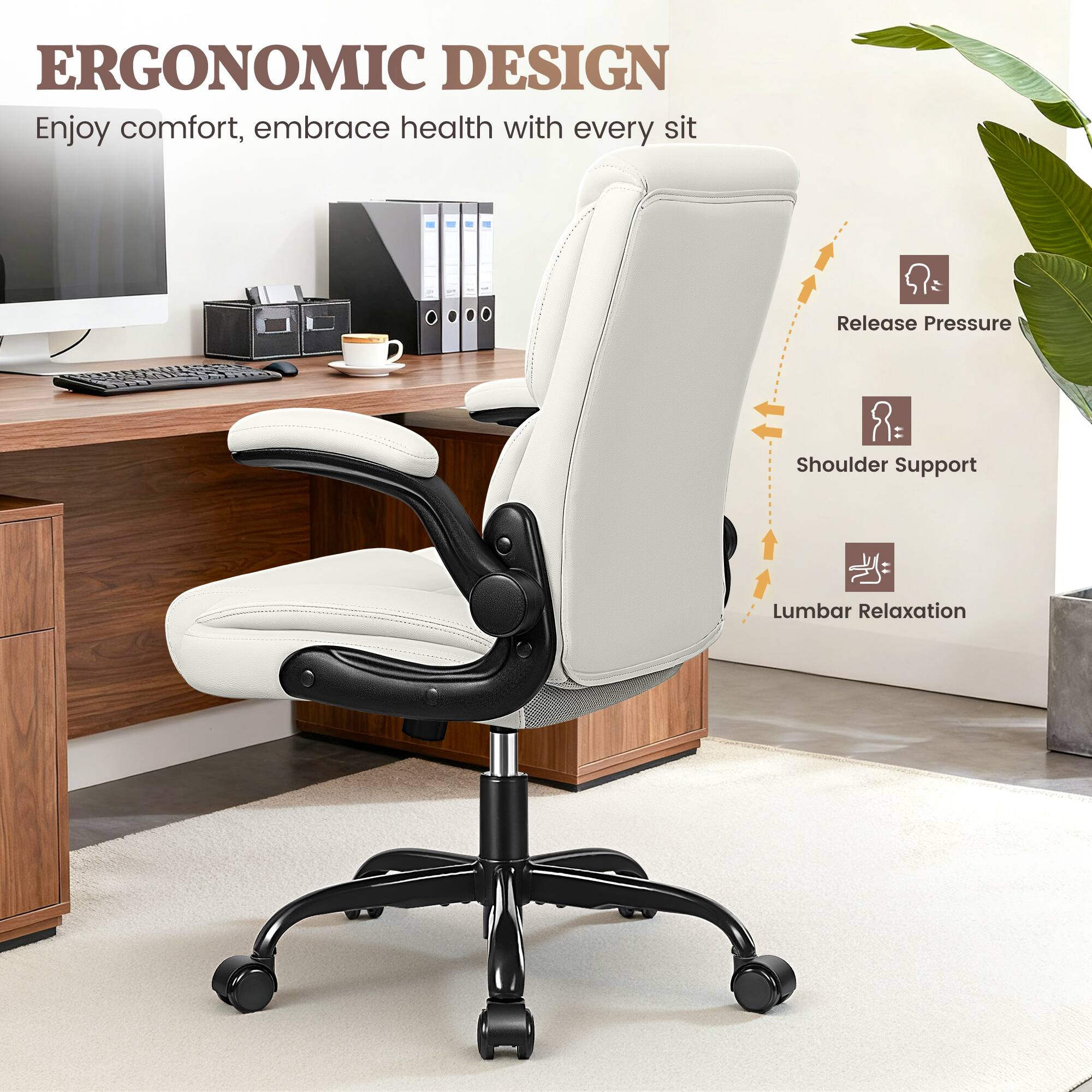 ERGONOMIC DESIGN  
Enjoy comfort, embrace health with every sit  

- Release Pressure  
- Shoulder Support  
- Lumbar Relaxation