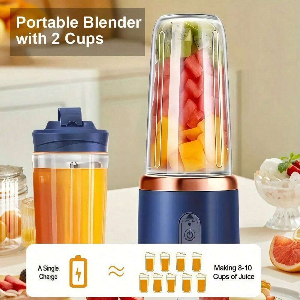 Portable Blender with 2 Cups  
A Single Charge  
Making 8-10 Cups of Juice