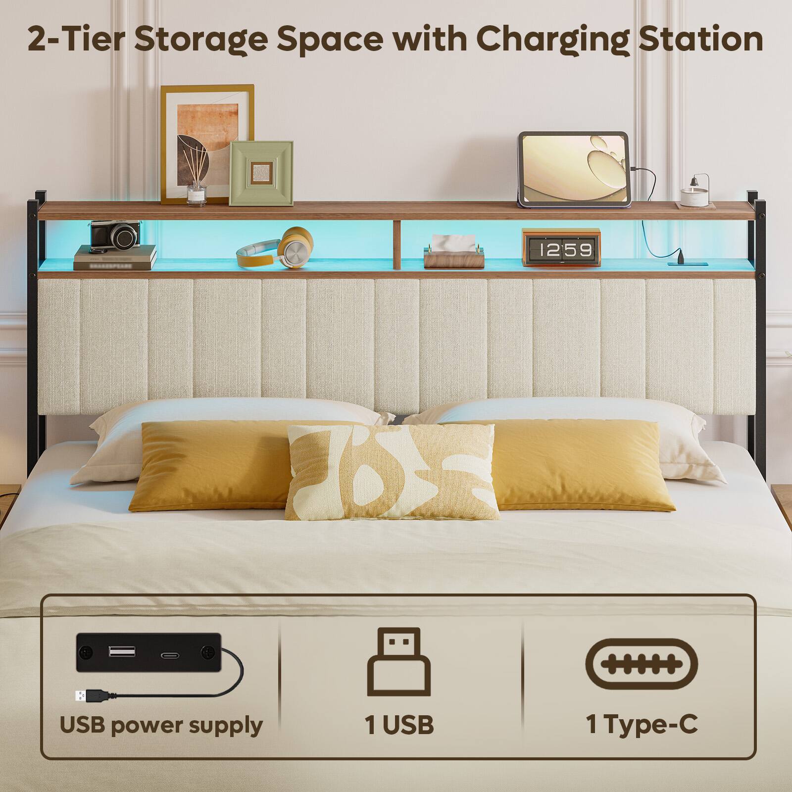 2-Tier Storage Space with Charging Station

USB power supply
1 USB
1 Type-C