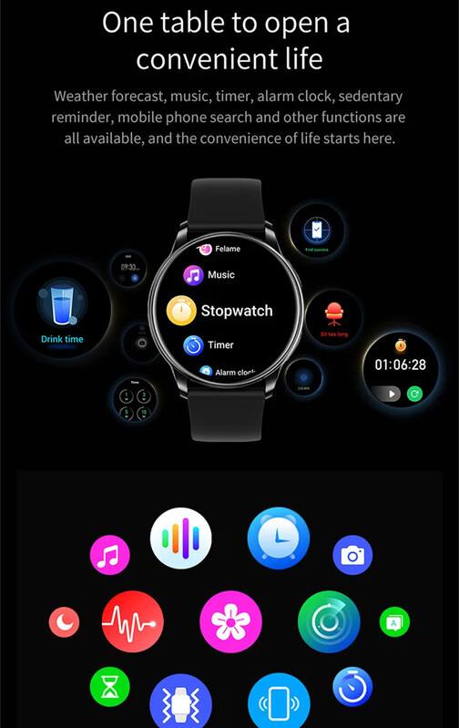 One table to open a convenient life

Weather forecast, music, timer, alarm clock, sedentary reminder, mobile phone search and other functions are all available, and the convenience of life starts here.

Felame

09:30 Music Drink time Stopwatch Timer Alarm clock

Sit too long

01:06:28

3 15 A