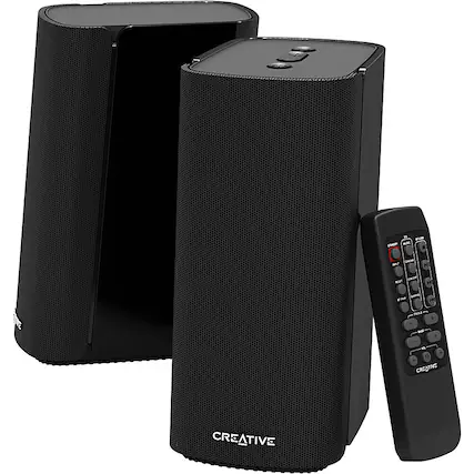 Front. Creative - T100 - 2.0 - Bluetooth 5.0 - Computer Speaker System - 2 Pieces - Black.