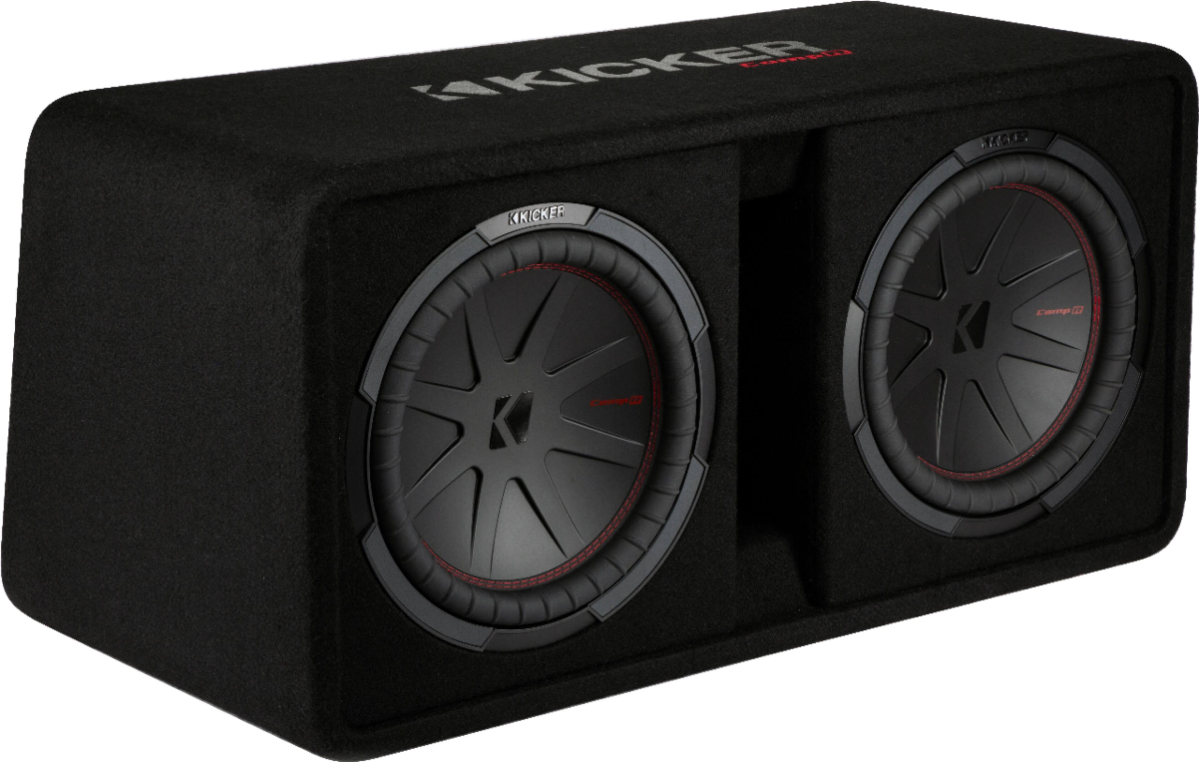 Angle. KICKER - CompR Dual 12" Dual-Voice-Coil 2-Ohm Subwoofers with Enclosure - Black.