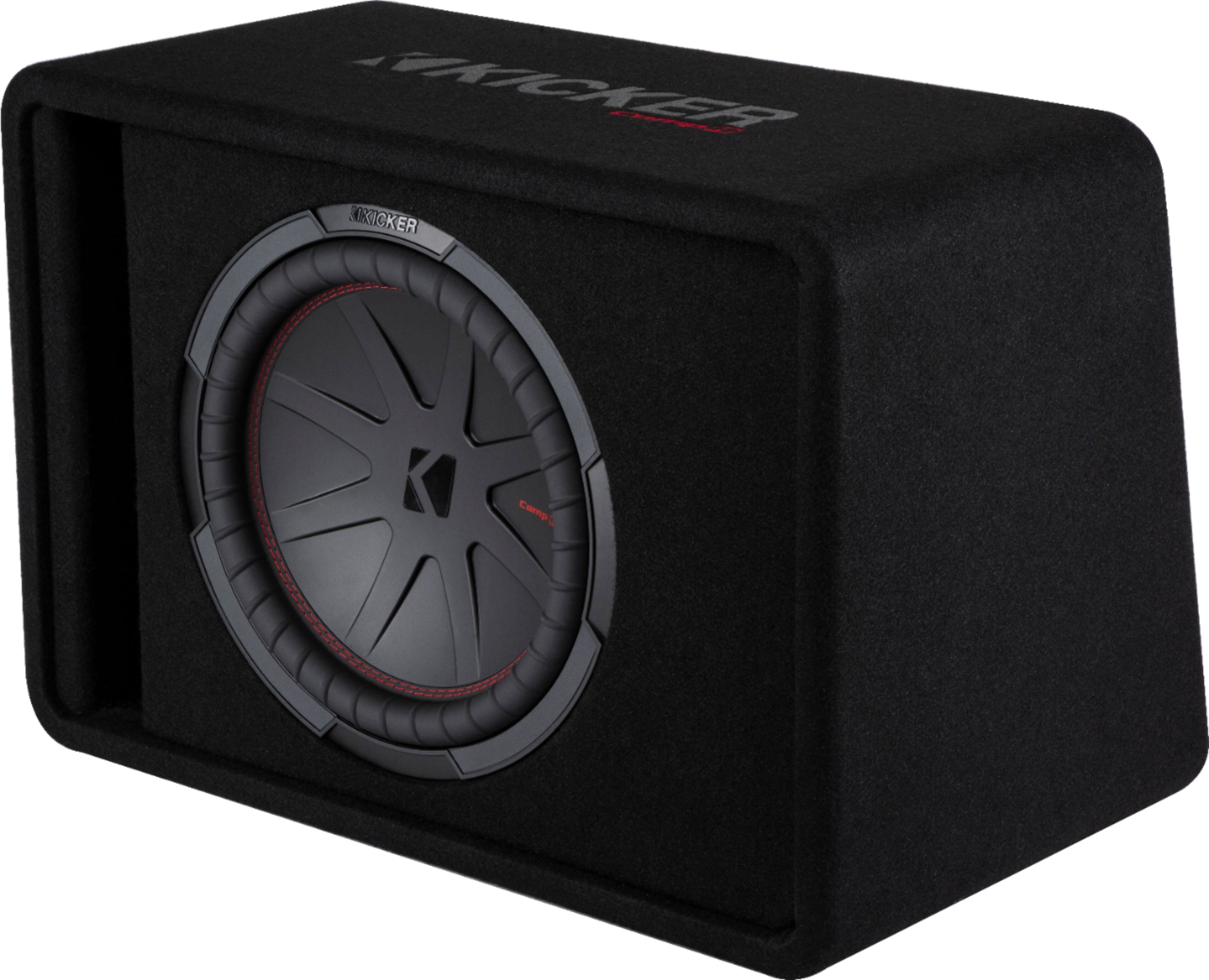 Left. KICKER - CompR 12" Dual-Voice-Coil 2-Ohm Loaded Subwoofer Enclosure - Black.