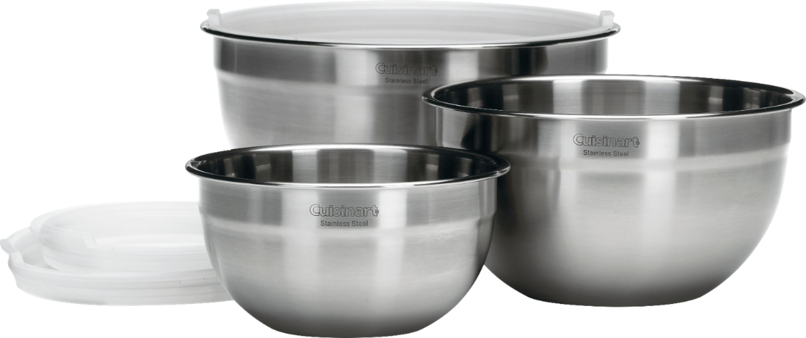 Angle View: Cuisinart - 3pk Mixing bowls w lids - Stainless steel