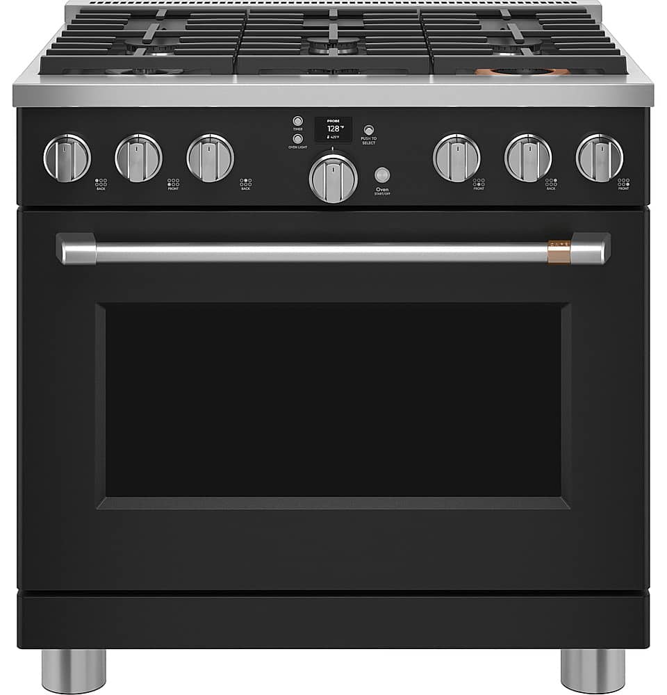 Front. Café - 5.75 Cu. Ft. Freestanding Dual Fuel True Convection Range with 6 Burners, Customizable - Matte Black.