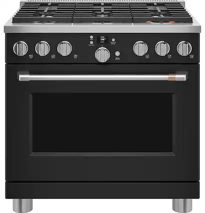 Front. Café - 5.75 Cu. Ft. Freestanding Dual Fuel True Convection Range with 6 Burners, Customizable - Matte Black.