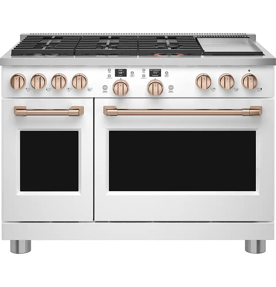 Alt View 22. Café - 8.25 Cu. Ft. Freestanding Double Oven Dual Fuel True Convection Range with 6 Burners, Customizable - Matte White.