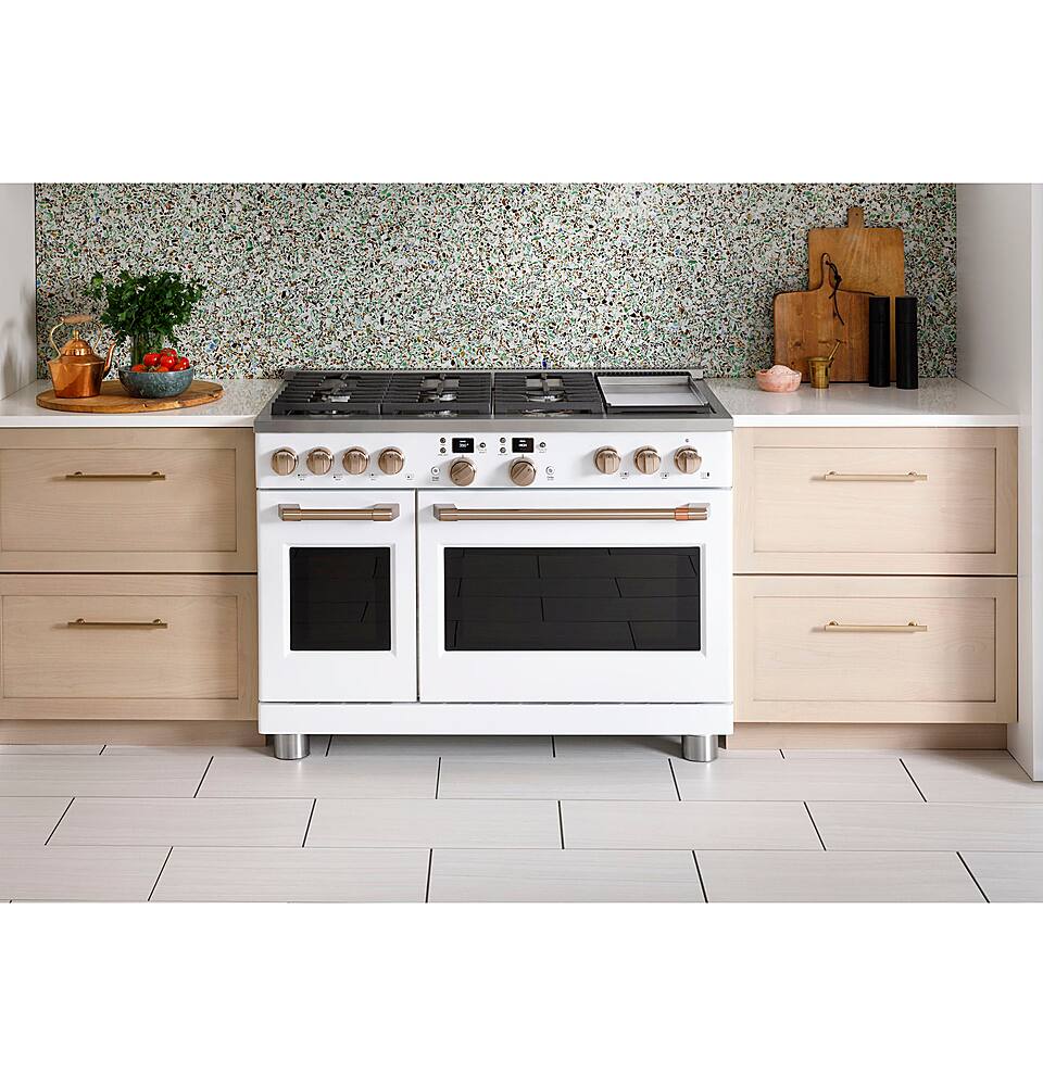 Alt View 34. Café - 8.25 Cu. Ft. Freestanding Double Oven Dual Fuel True Convection Range with 6 Burners, Customizable - Matte White.