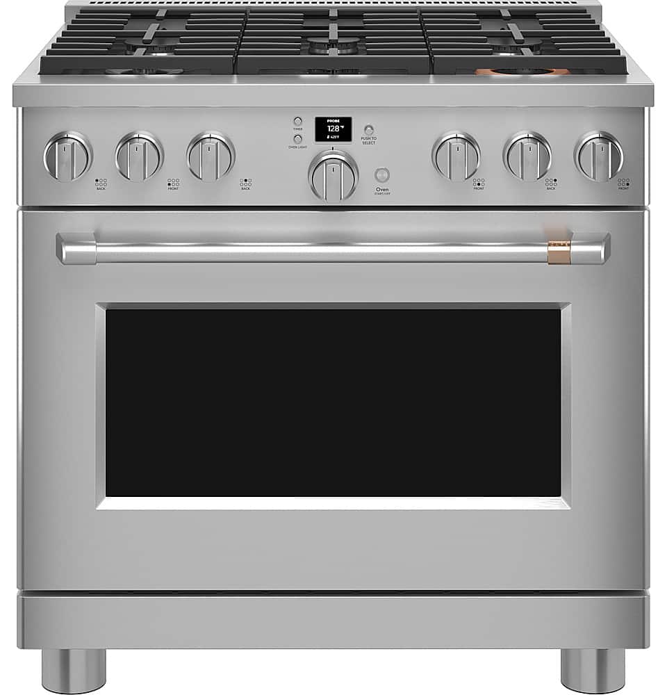 Front. Café - 6.2 Cu. Ft. Freestanding Gas Convection Range with 6 Burners, Customizable - Stainless Steel.