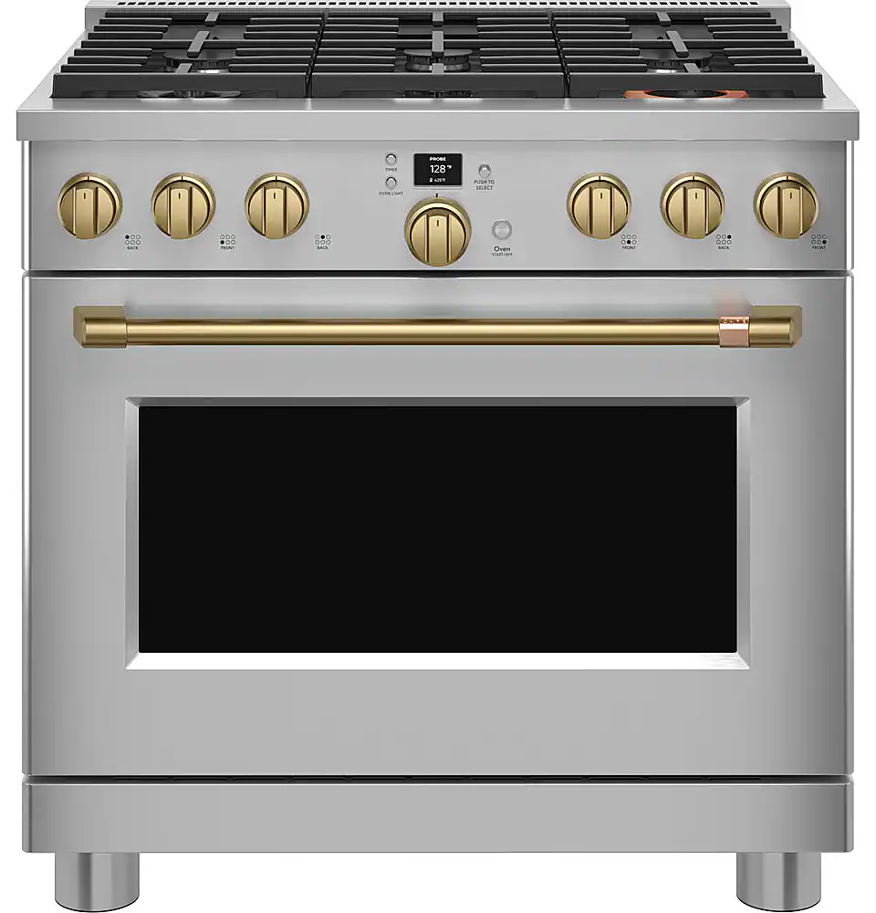 Alt View 25. Café - 6.2 Cu. Ft. Freestanding Gas Convection Range with 6 Burners, Customizable - Stainless Steel.
