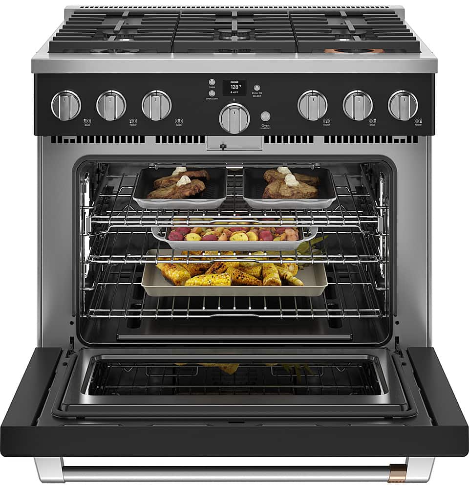 Alt View 13. Café - 6.2 Cu. Ft. Freestanding Gas Convection Range with 6 Burners, Customizable - Matte Black.