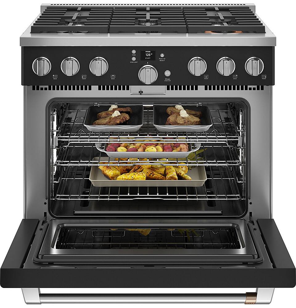 Alt View 13. Café - 6.2 Cu. Ft. Freestanding Gas Convection Range with 6 Burners, Customizable - Matte Black.
