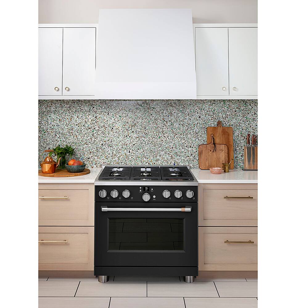 Alt View 23. Café - 6.2 Cu. Ft. Freestanding Gas Convection Range with 6 Burners, Customizable - Matte Black.